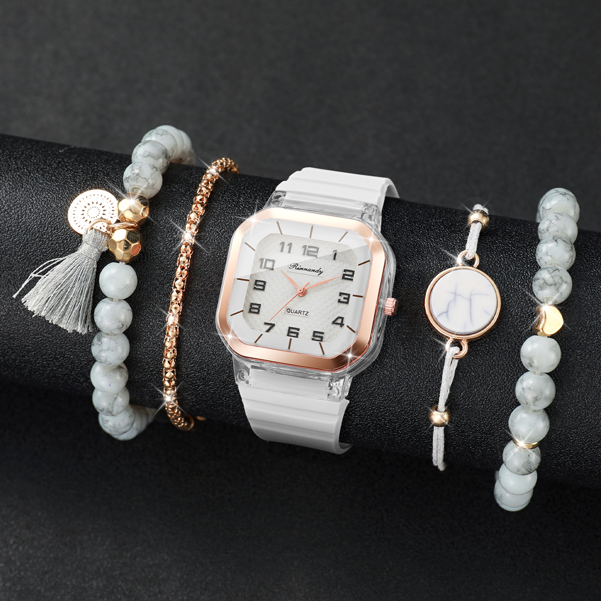 5PCS Fashion Square Dial Women - مراجعة Silicone Band Women وسعره