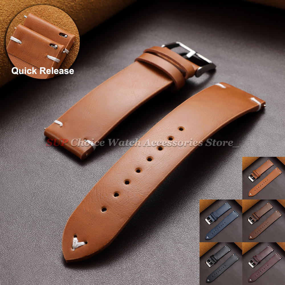 18mm 20mm 22mm Vintage Oil Wax - مراجعة Leather Strap Quick Release وسعره