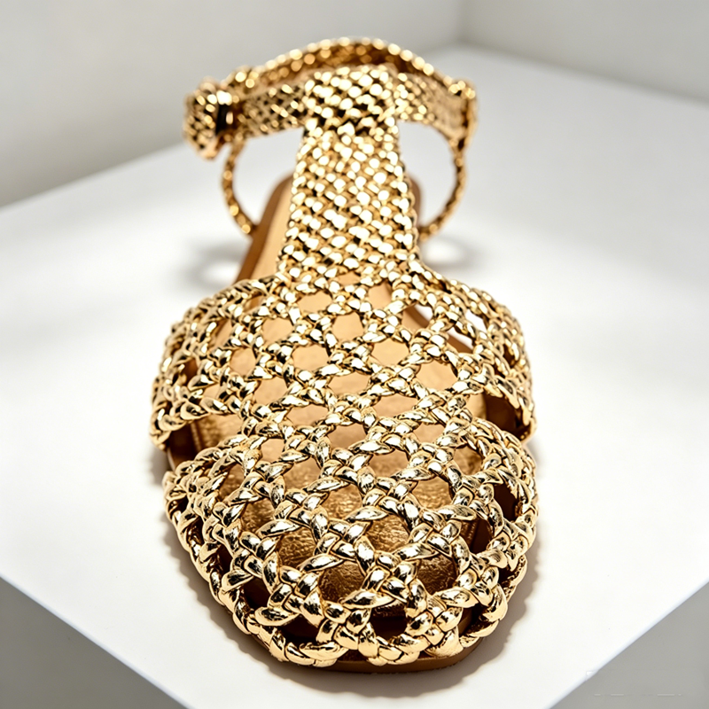 Golden Mesh Woven Flat Sandals - مراجعة Mesh Strap Metal وسعره