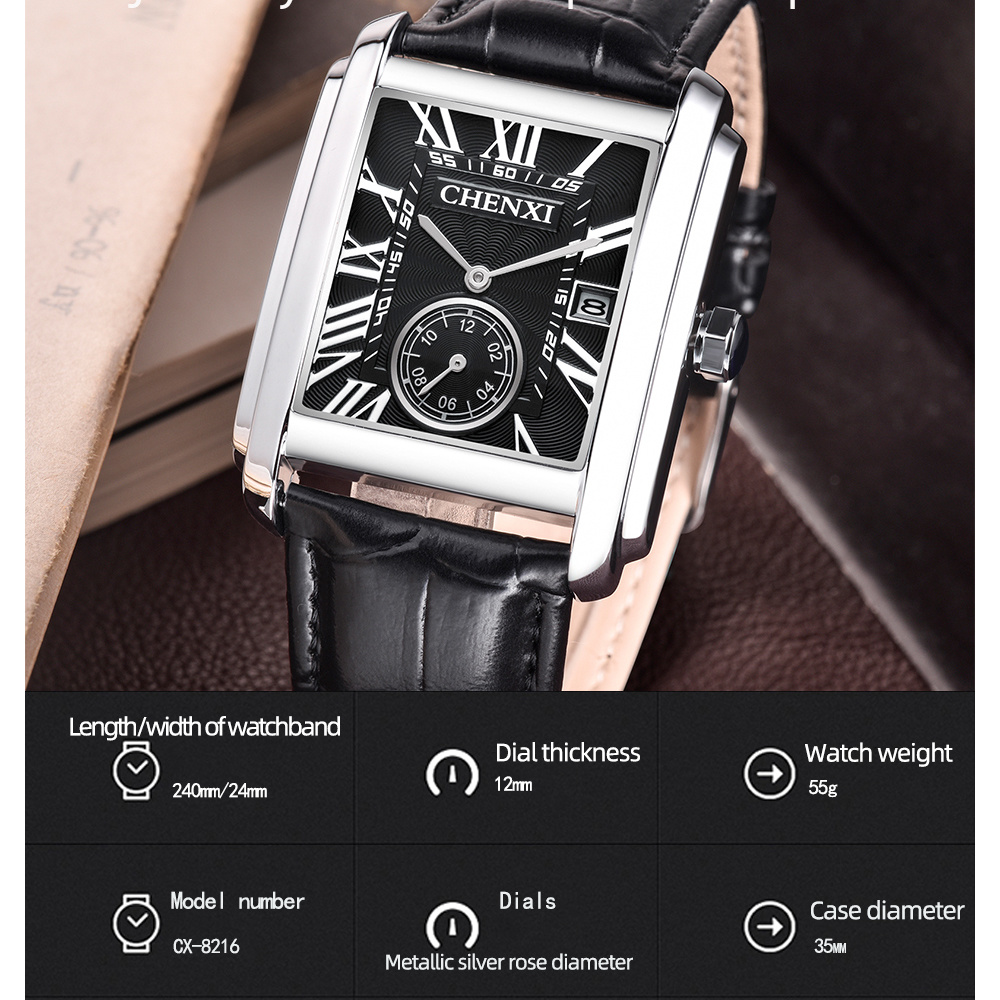 CHENXI 8216 Fashion Classic Sq - مراجعة Leather Watch Band Men وسعره