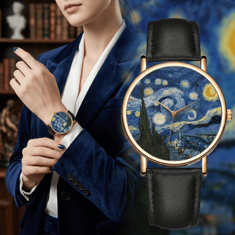 Van Gogh Painting Dial Watches - مراجعة Leather Watch Band Men وسعره