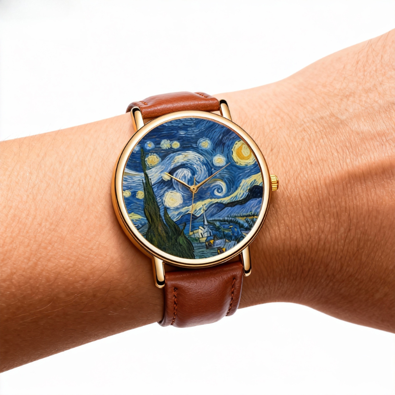 Van Gogh Painting Dial Watches - مراجعة Leather Watch Band Men وسعره