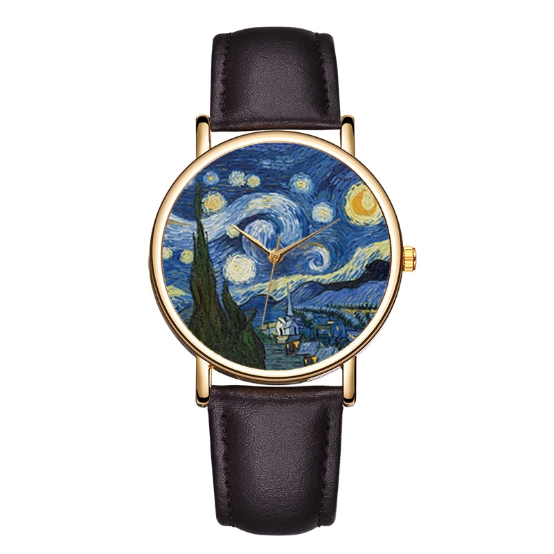 Van Gogh Painting Dial Watches - مراجعة Leather Watch Band Men وسعره