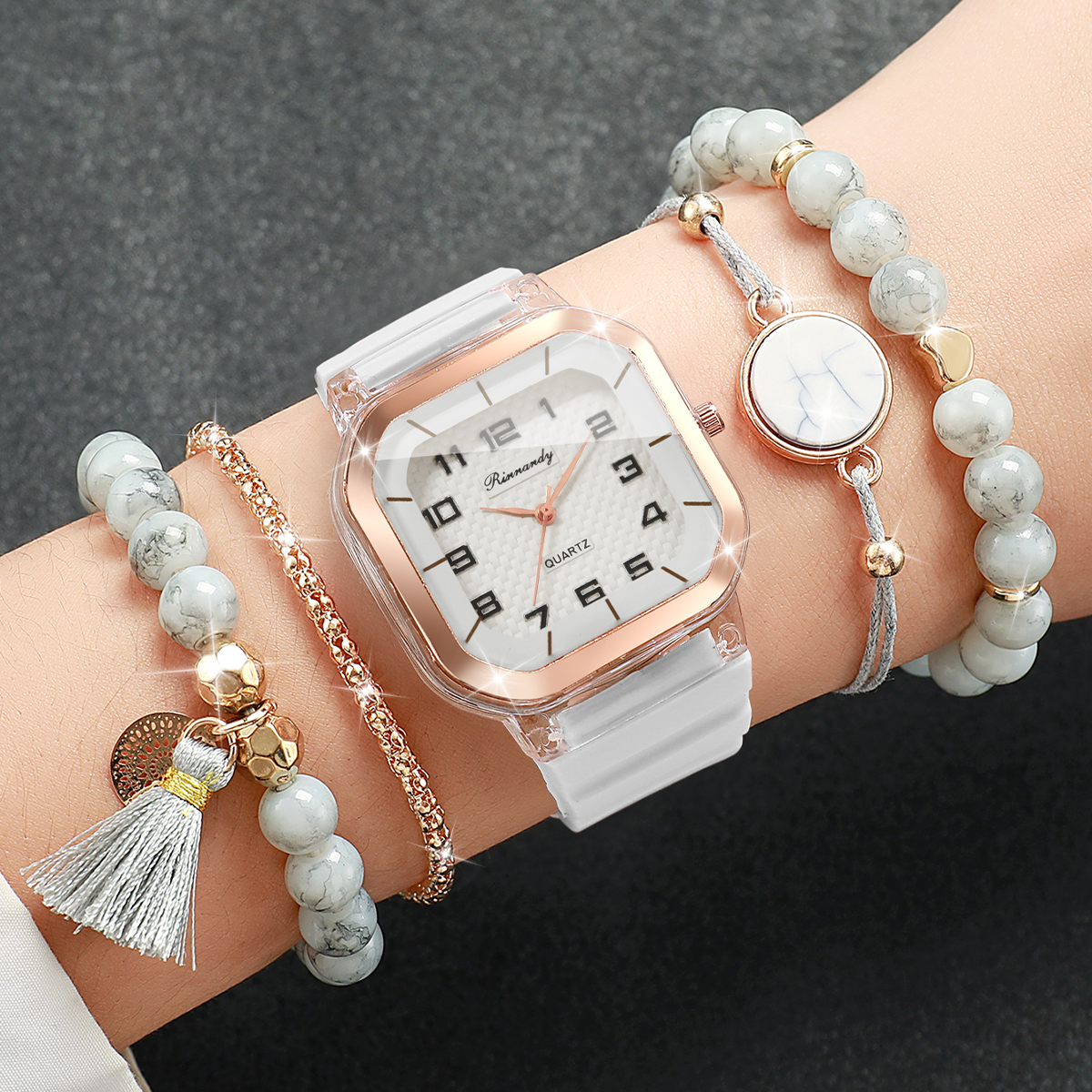 5PCS Fashion Square Arabic Dia - مراجعة Silicone Band Women وسعره